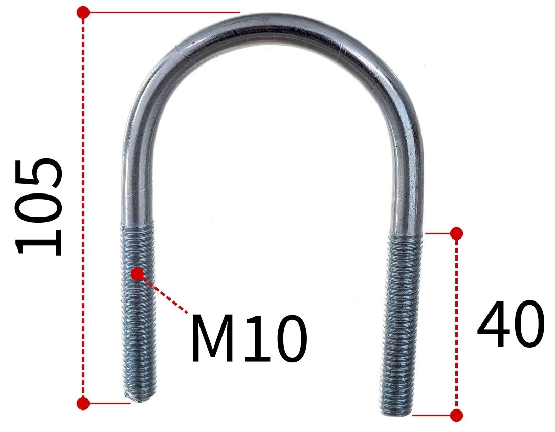 Скоба U-образная 2 1/4" под трубу 60-70 мм и резьбой М10, оцинкованная сталь W1 - фото