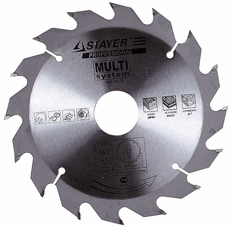 Диск пильный по дереву Fast CUT 156,5х12, 7 мм, 16Т, Stayer 3680-156-16 - фото