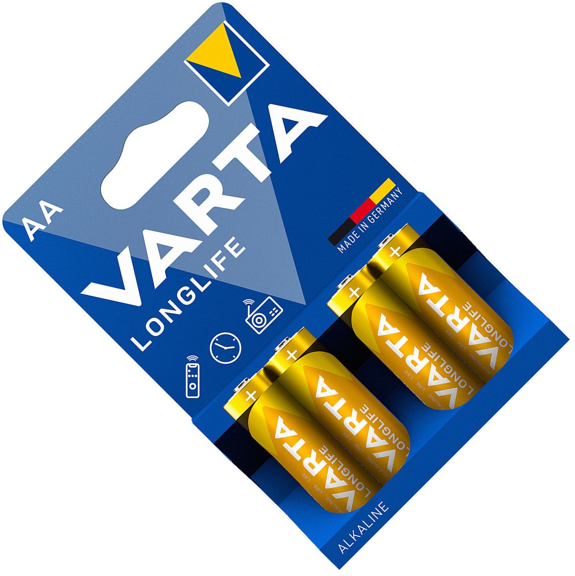 Изображение товара Батарейки щелочные AA Varta Longlife 4106101414, 4 шт в упаковке Изображение товара Батарейки щелочные AA Varta Longlife 4106101414, 4 шт в упаковке