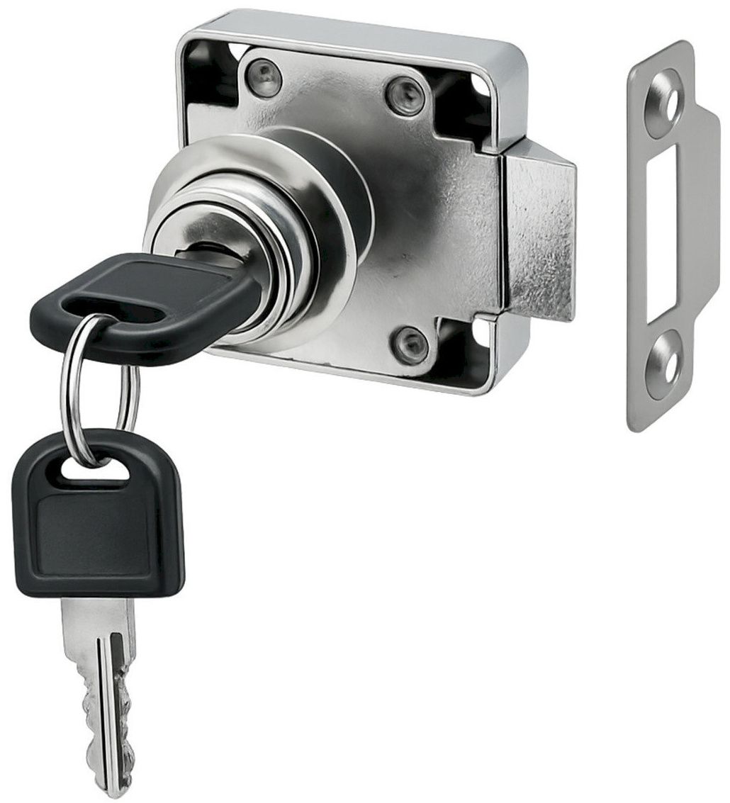 Замок мебельный автомат 19х22 мм LOCK 338 CR 3466, хромированный - фото