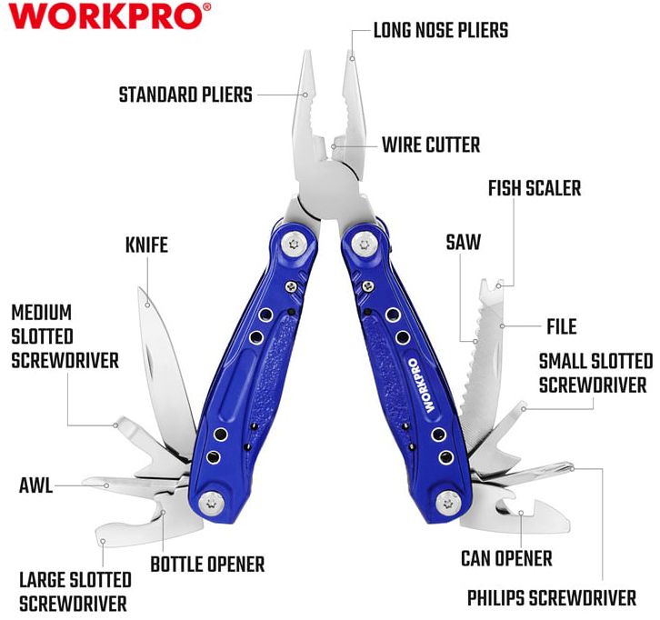 Мультитул-плоскогубцы многоцелевые 160 мм 13 в1 Workpro WP382003 - фото