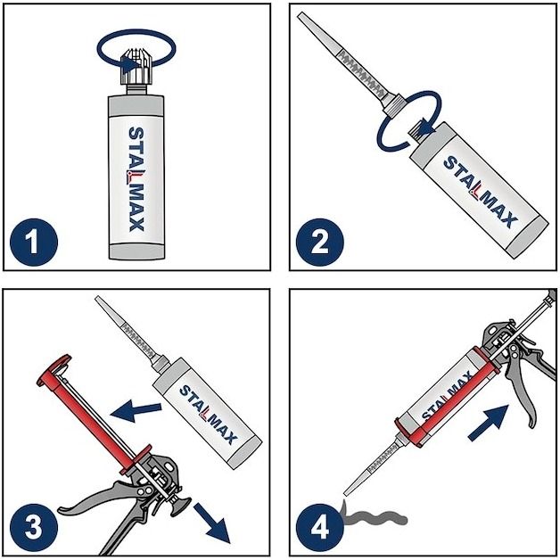 Пистолет скелетный L-GC 410 с тройным штоком для инжекционной массы Stalmax 11157-023, 410 мл - фото