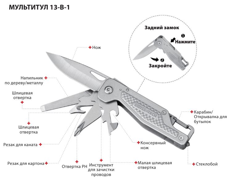 Нож мультитул 13 в 1 Swiss+Tech ST022001 - фото