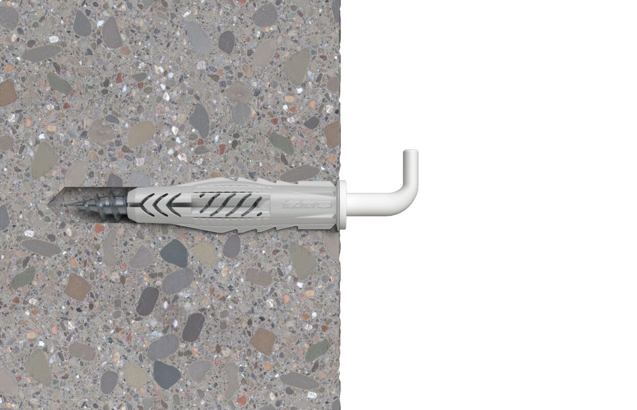 Дюбель UX 8х50 R с кромкой и саморезом с белым костылём WH N K NV Fischer 94628, нейлон, 2 шт в блистере - фото