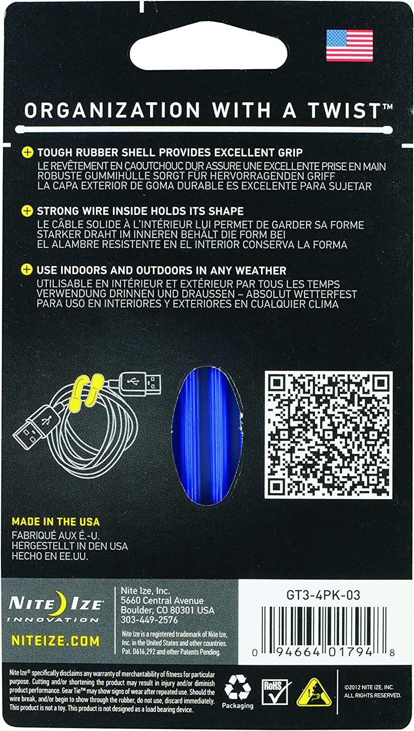 Гибкие стяжки (хомуты) Nite Ize Gear Tie - 3" GT3-4PK-03, синий, 4 шт - фото