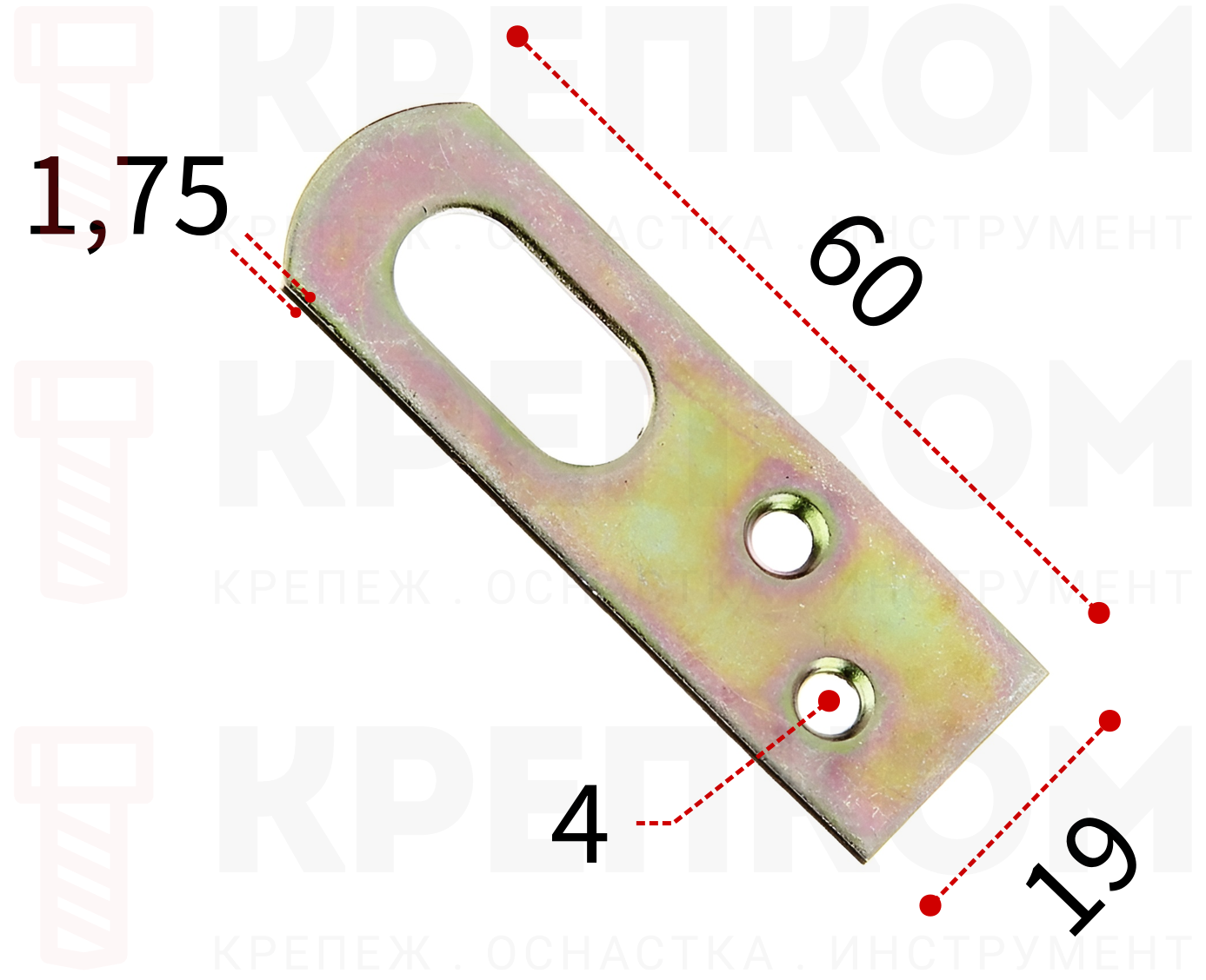 Проушина 19х60 мм, 4шт, Gah Alberts 337308, жёлтый цинк - фото
