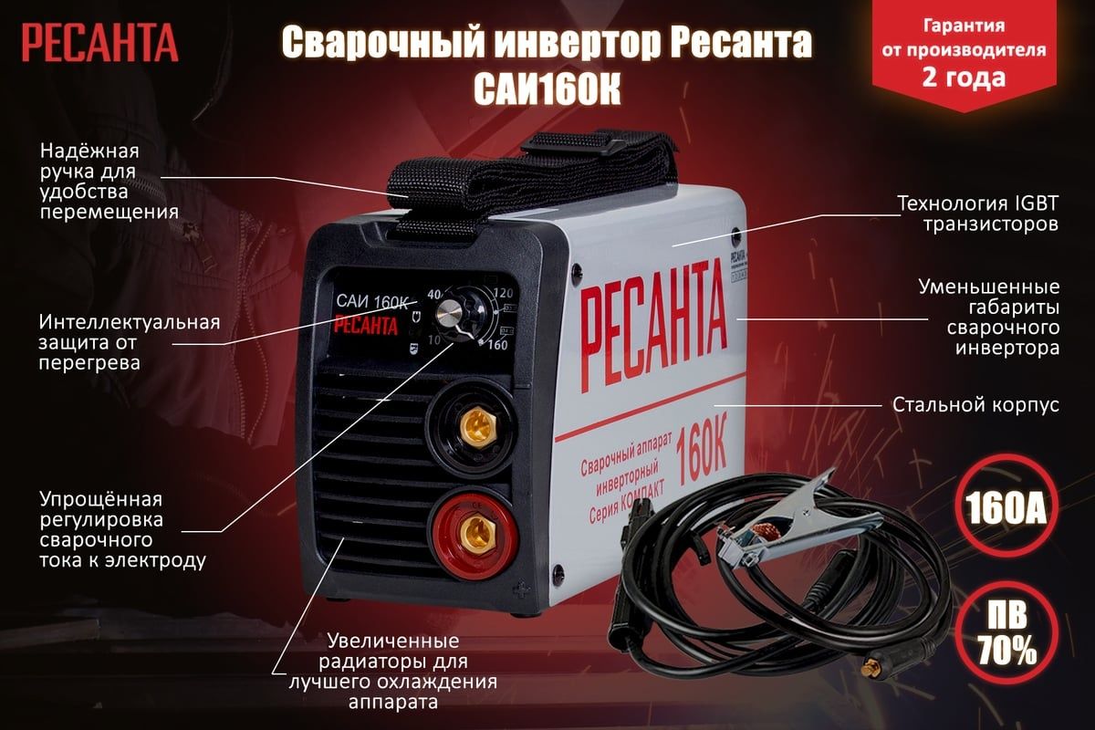 Сварочный аппарат инверторный САИ-160К 65/35 Ресанта - фото