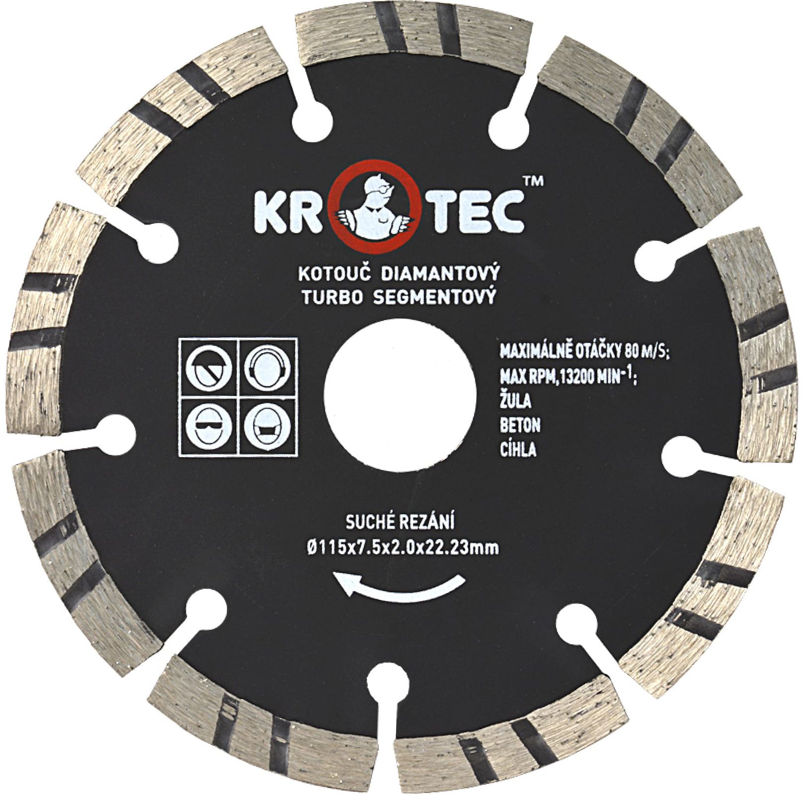 Диск алмазный турбо сегментный 115х7,5х2,0х22,2 мм Krotec 3801011 - фото