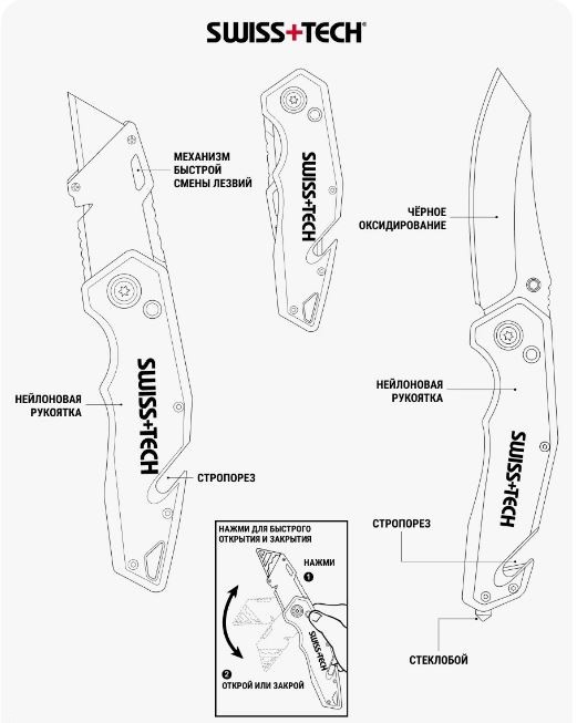 Набор из 2 ножей складных + лезвия Swiss+Tech ST001053 - фото