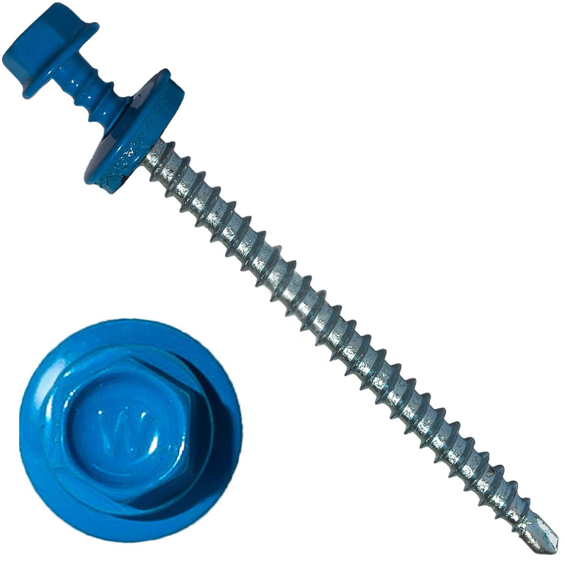 Саморез кровельный со сверлом 5,5х38 RAL 5015 небесно-синий - фото