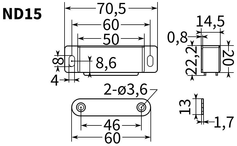 Защелка магнитная мебельная L=70,5 мм ND15, нержавеющая сталь А2 - фото