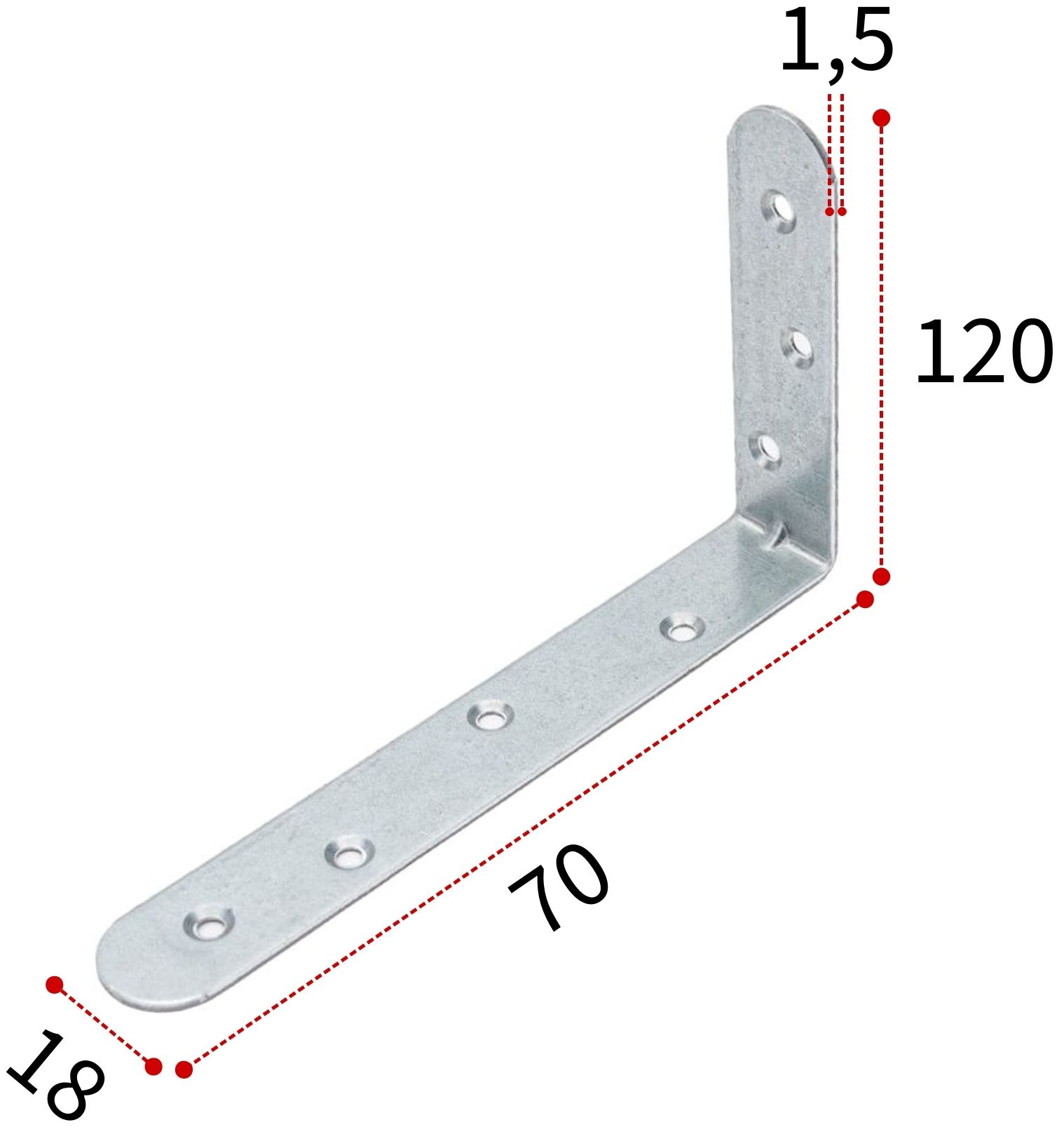 Уголок бытовой 70х120х18х1,5 мм UBKR, оцинкованная сталь - фото