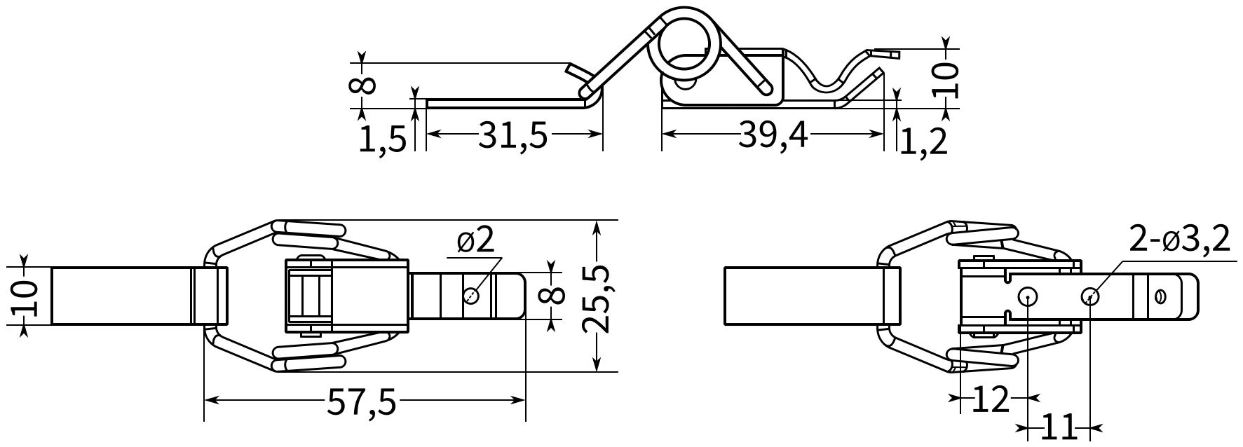 Замок-защелка пружинная L=84 B60C, нержавеющая сталь А2, 10 шт - фото