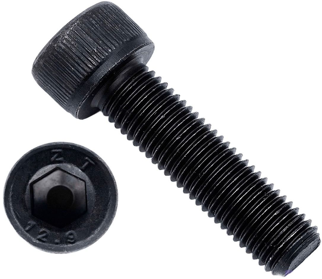 Винт (болт) с мелкой резьбой, цилиндрической головкой и внутренним шестигранником DIN 912 (ISO 12474), полная резьба, класс прочности 12.9, оксидированный - фото