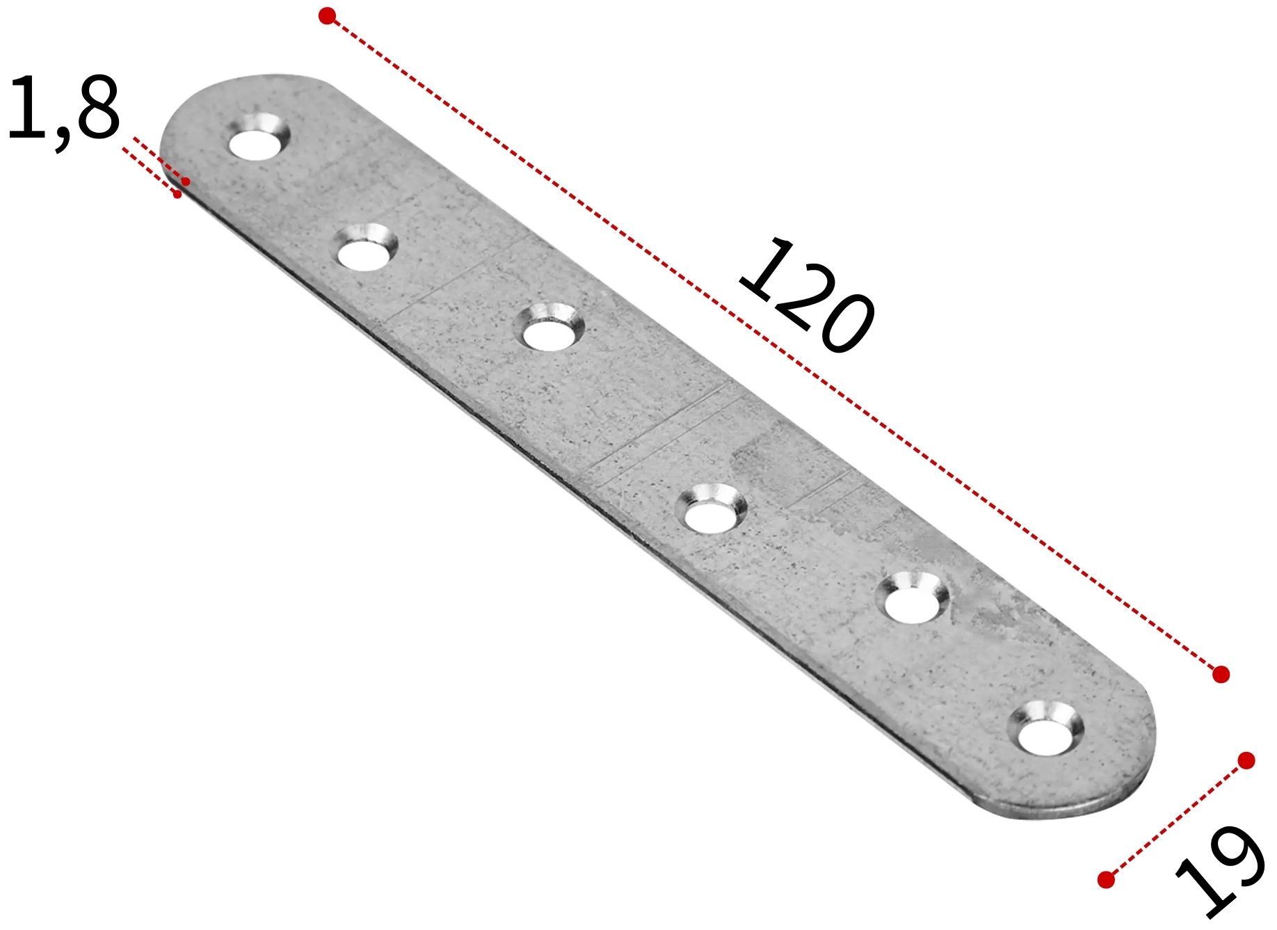 Пластина бытовая 120х19х1,8 мм, оцинкованная сталь - фото