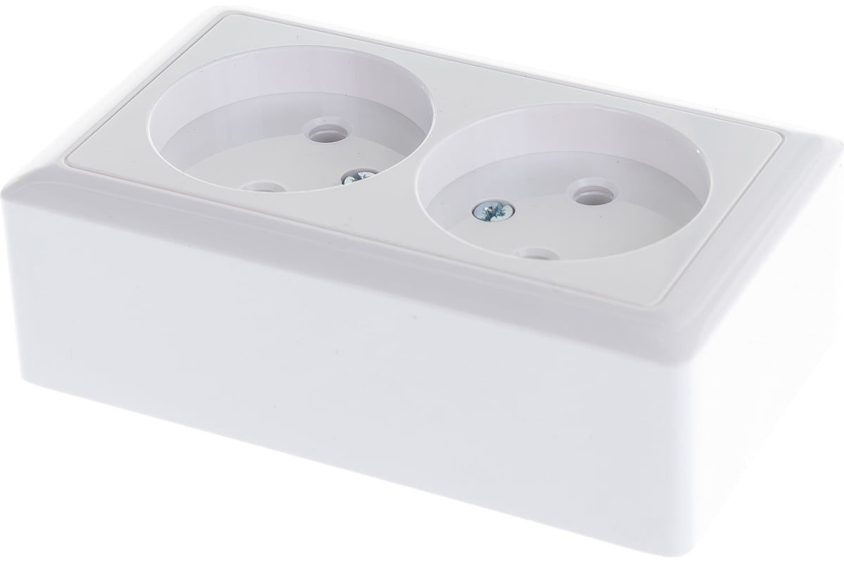 Розетка белая 2-м. ОП 16А IP20 250В без заземления Хит Systeme Electric RA16-237-B - фото