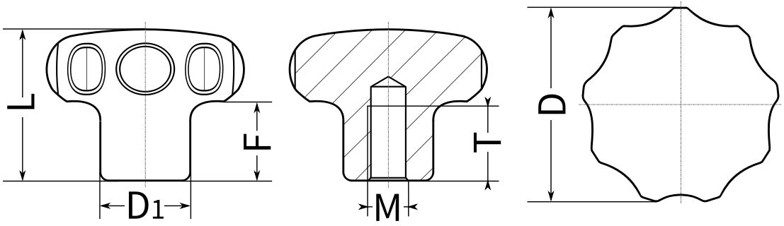 Ручка барашковая с внутренней резьбой U61, алюминий - фото
