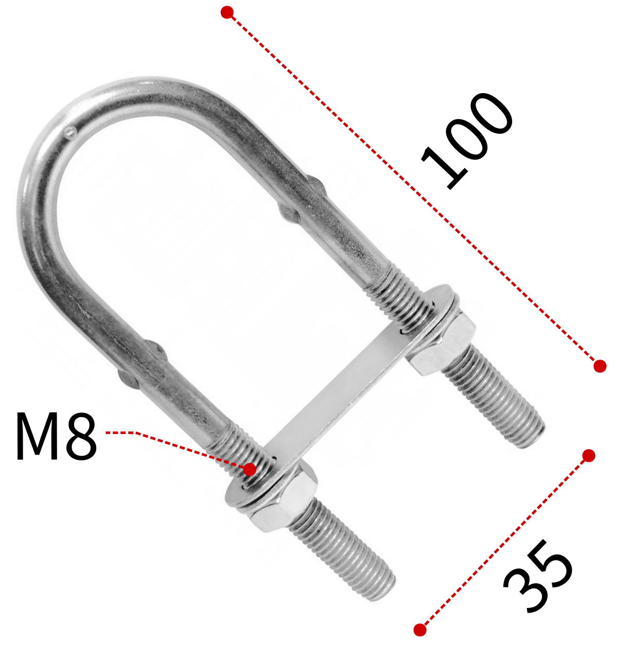 Болт-скоба U-образная М8х100 мм 8230, нержавеющая сталь А2 - фото