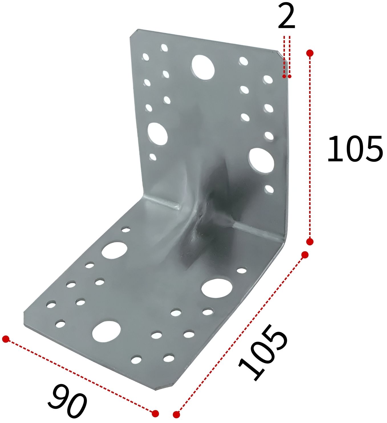 Уголок крепежный усиленный 105х105х90х2 мм Буратино 4/4, оцинкованная сталь - фото