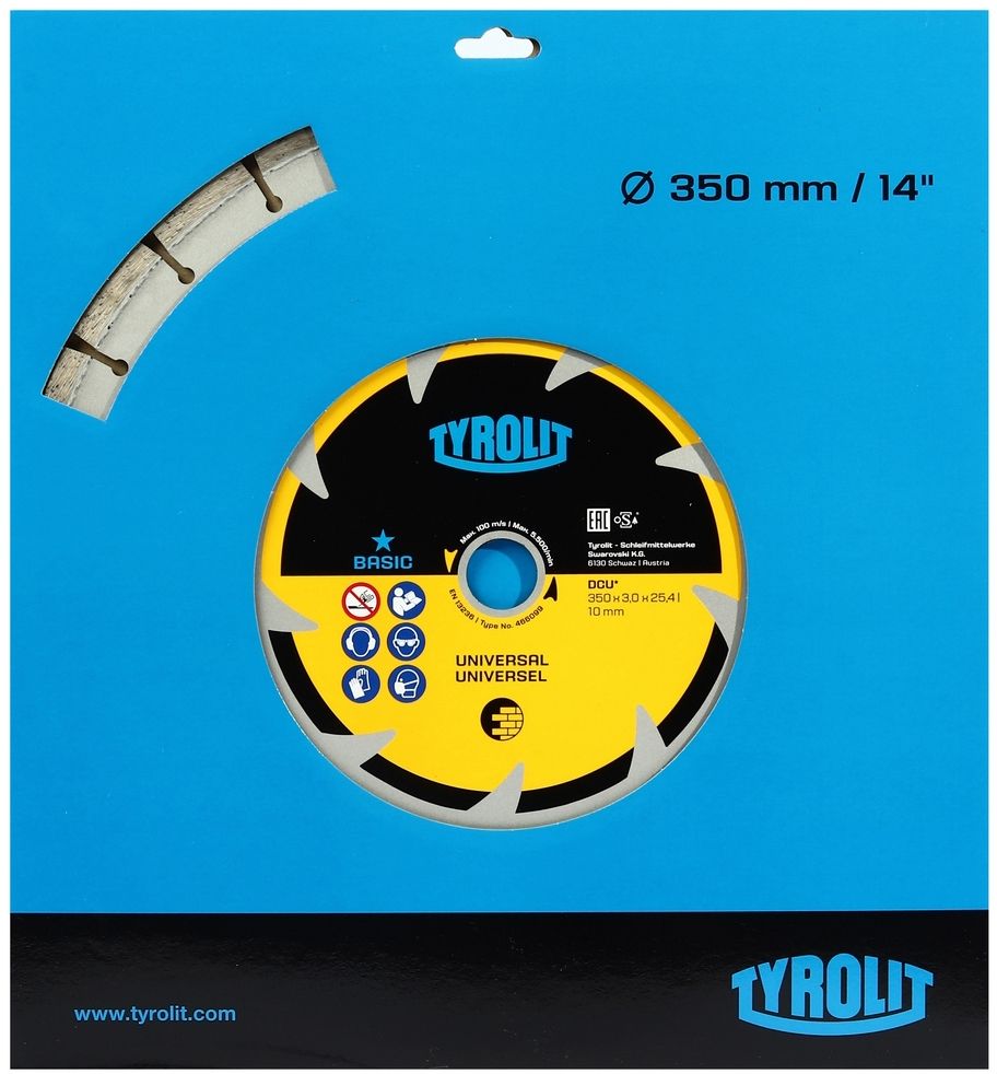 Диск алмазный универсальный для ручных резчиков 350x3х25,4 мм Tyrolit Basic DCU 466099 - фото