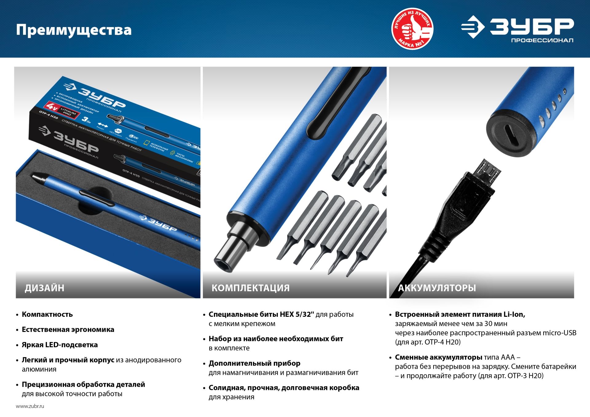 Отвертка аккумуляторная для точных работ ЗУБР Профессионал 4 Vmax ОТР-4 Н20, 20 бит - фото