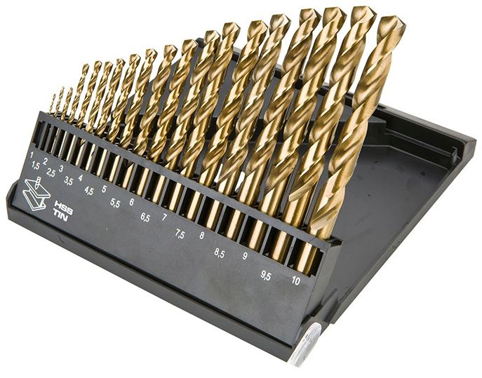 Набор сверл по металлу 1-10 мм (через 0,5 мм) FTools Н1904 титан, 19 штук - фото