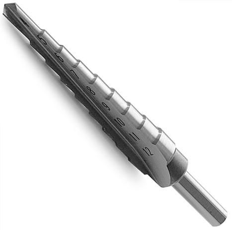 Сверло ступенчатое 4-12 мм, хвостовик 6 мм HSS Messer 19-09-412, 9 ступеней - фото