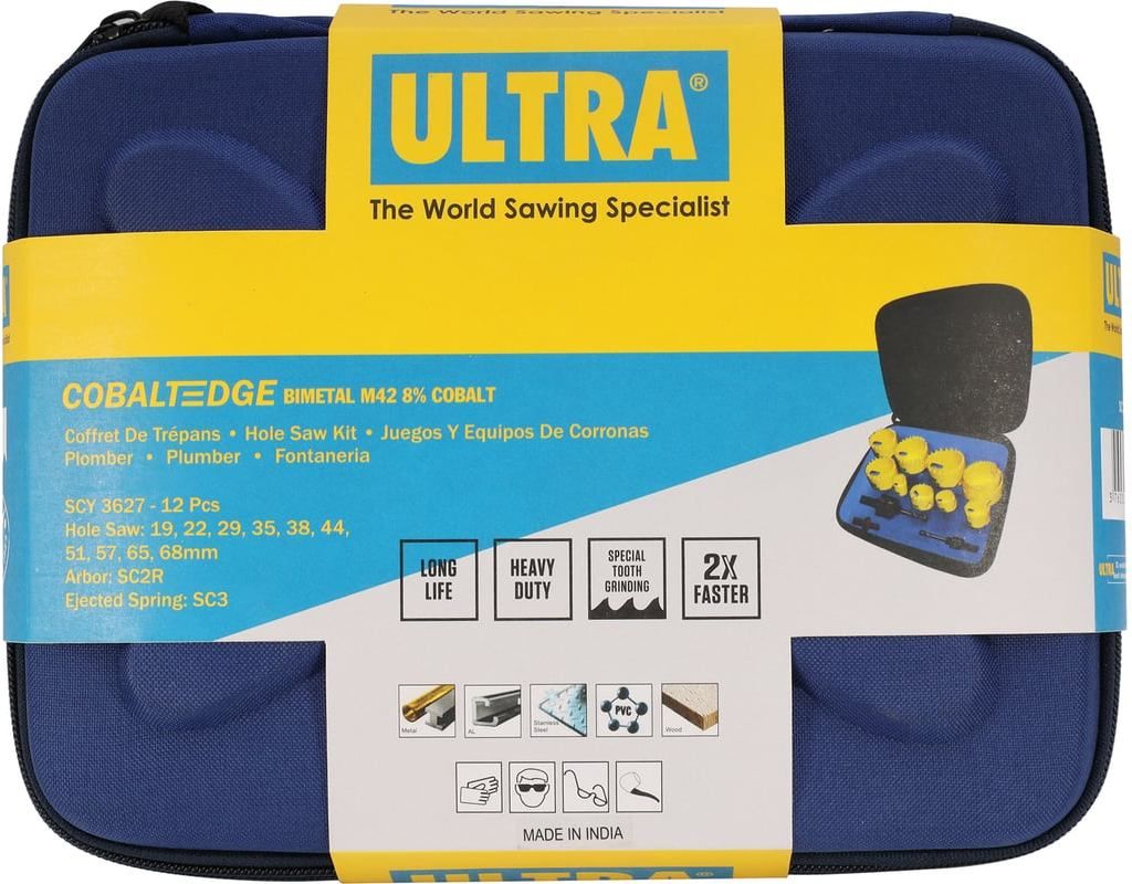 Набор коронок Bi-metall 19 - 68 мм зубья HSSE-Co8 5,5 TPI Ultra SCY 3627, 12 предметов - фото