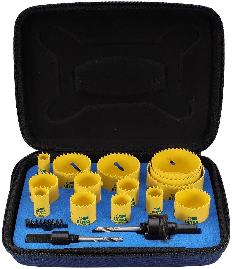 Набор коронок Bi-metall 16 - 76 мм зубья HSSE-Co8 5,5 TPI Ultra SCY 3663, 17 предметов - фото