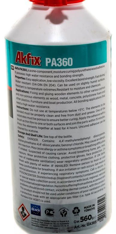 Клей полиуретановый для дерева 560 гр водостойкий Д4 PA360, Akfix GA365, прозрачный - фото