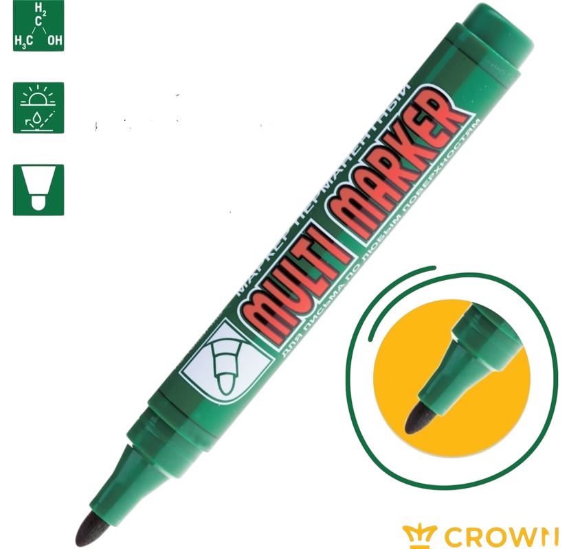 Маркер перманентный пулевидный 3 мм Crown Multi Marker CPM-800, зеленый - фото