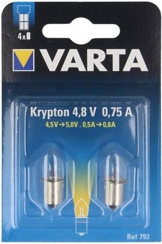 Лампа криптоновая 792 для фонаря шар 3,6 Вт 0,75 А 4,8 В цоколь E10 Varta 792000402М, 2 шт в блистере - фото