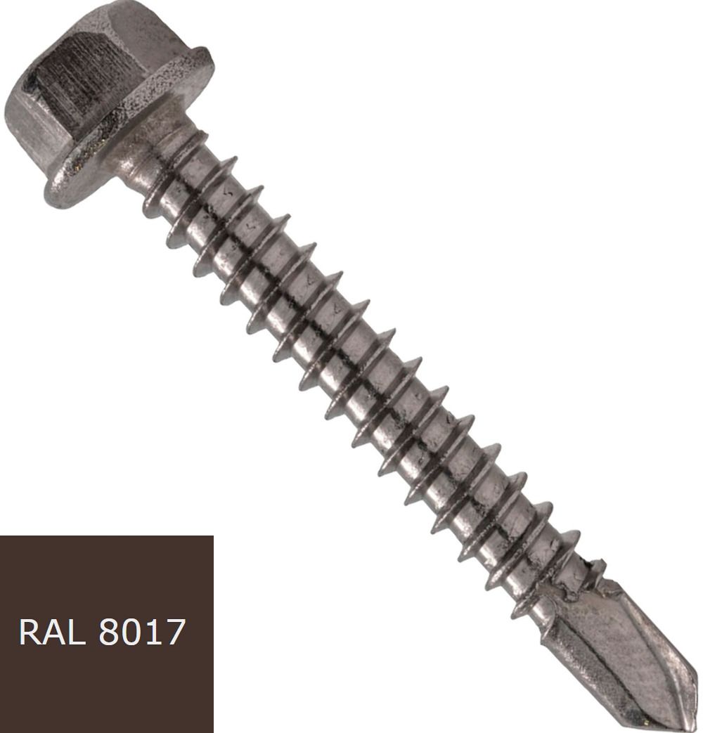 Саморез с прессшайбой и буром 4,8х32 DIN 7504 K, RAL 8017 (шоколадно-коричневый) - фото