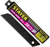 Лезвия особоострые 18 мм сегментированные черные Professional Stayer 0920-S10, 10 шт 