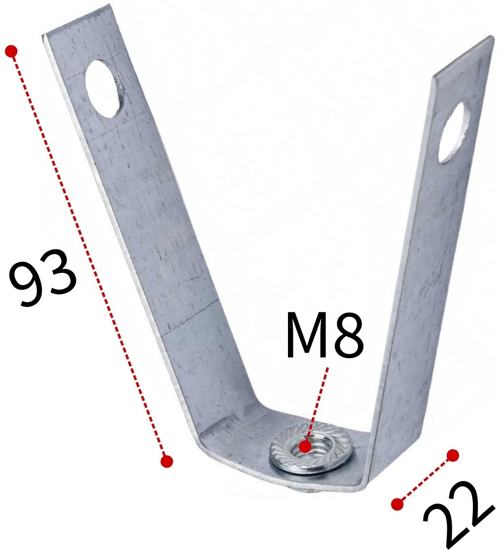 Кронштейн V-образный высотой 100 мм c гайкой М8 для профнастила, оцинкованная сталь - фото