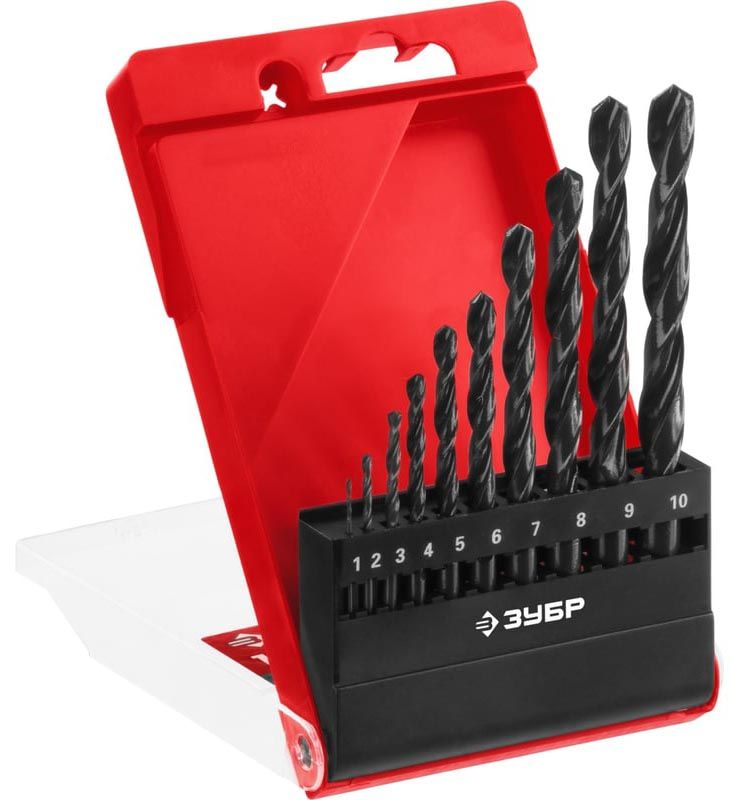 Набор сверл по металлу 1-10 мм класс B сталь Р4М2 ЗУБР 29605-H10, 10 шт - фото