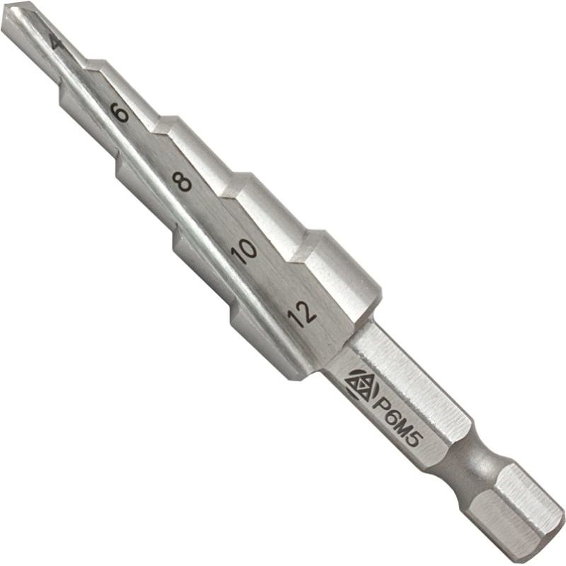 Сверло по металлу ступенчатое 4-12 мм Р6М5 Волжский инструмент 5016001, в пластиковой упаковке - фото