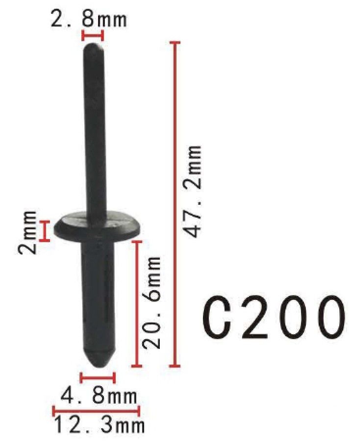 Заклепка автомобильная пластиковая 2,8х21 мм, 200 - фото