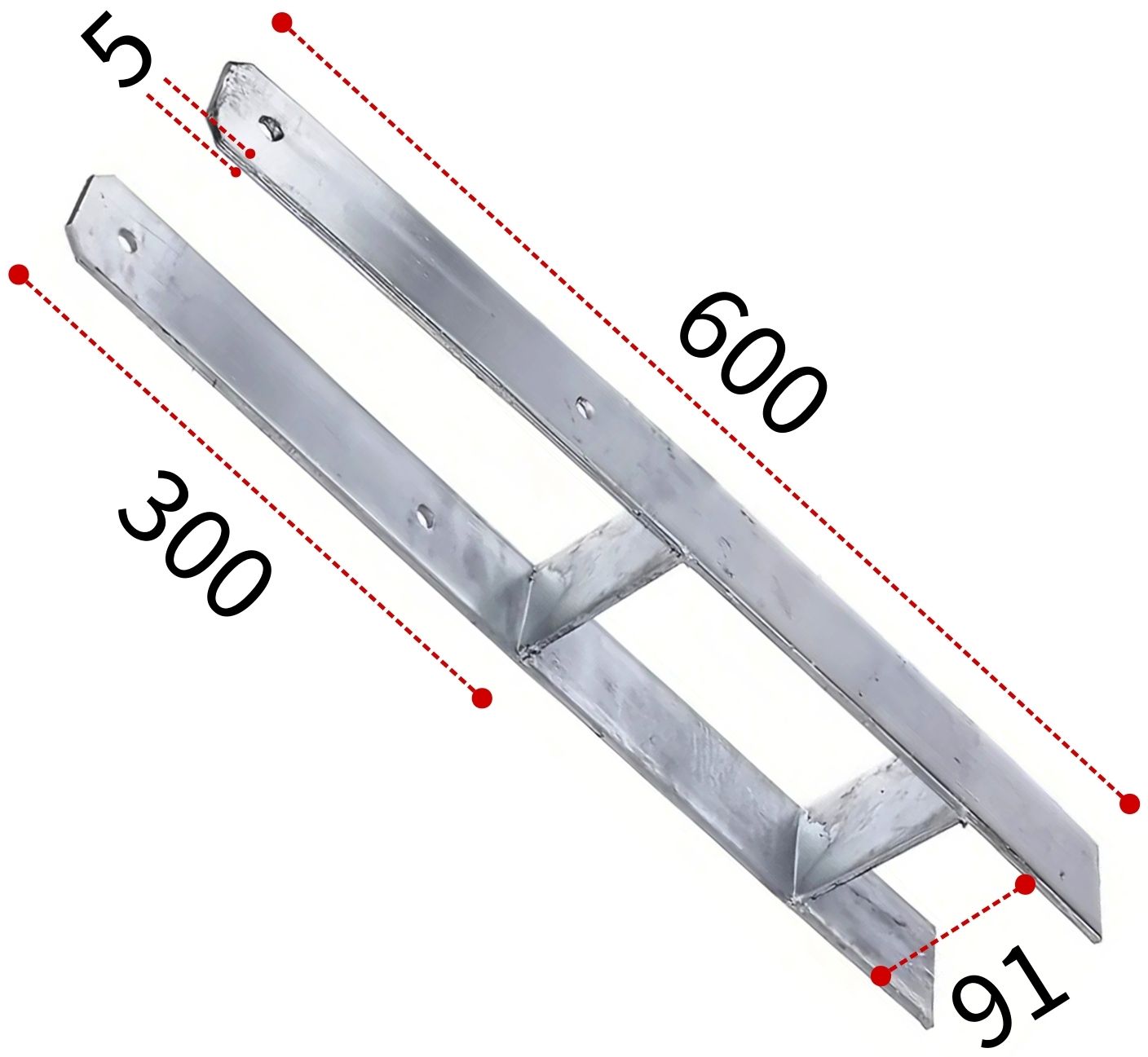 Основание столба H-образное 91х300х600 мм GAH ALBERTS 213824, горячий цинк - фото