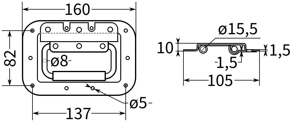 Откидная ручка для ящика 160 мм, 003, сталь никелированная - фото