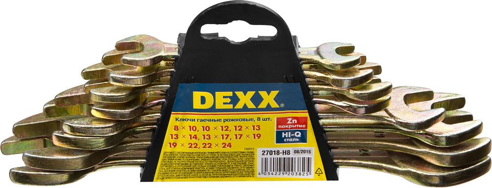 Набор рожковых гаечных ключей 8 шт, 8 - 24 мм, DEXX 27018-H8 - фото