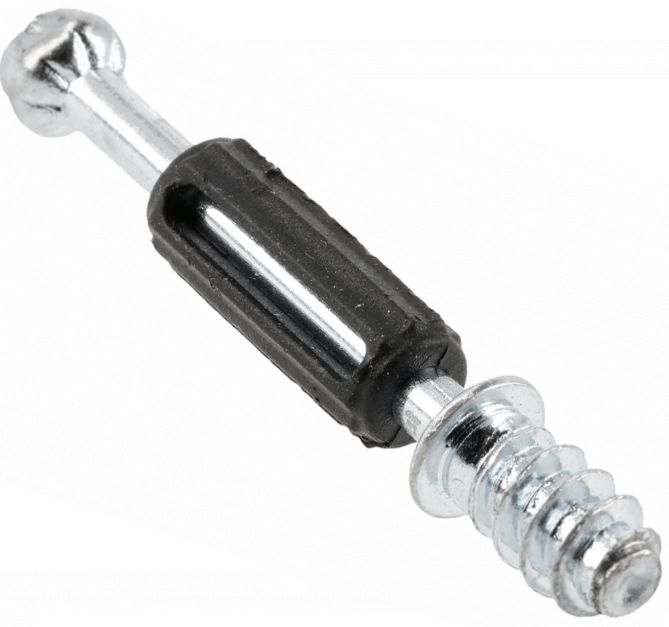 Шток эксцентрика с резьбой по дереву в пластиковой юбке L=34 мм, отверстие Ø5 мм, оцинкованная сталь - фото