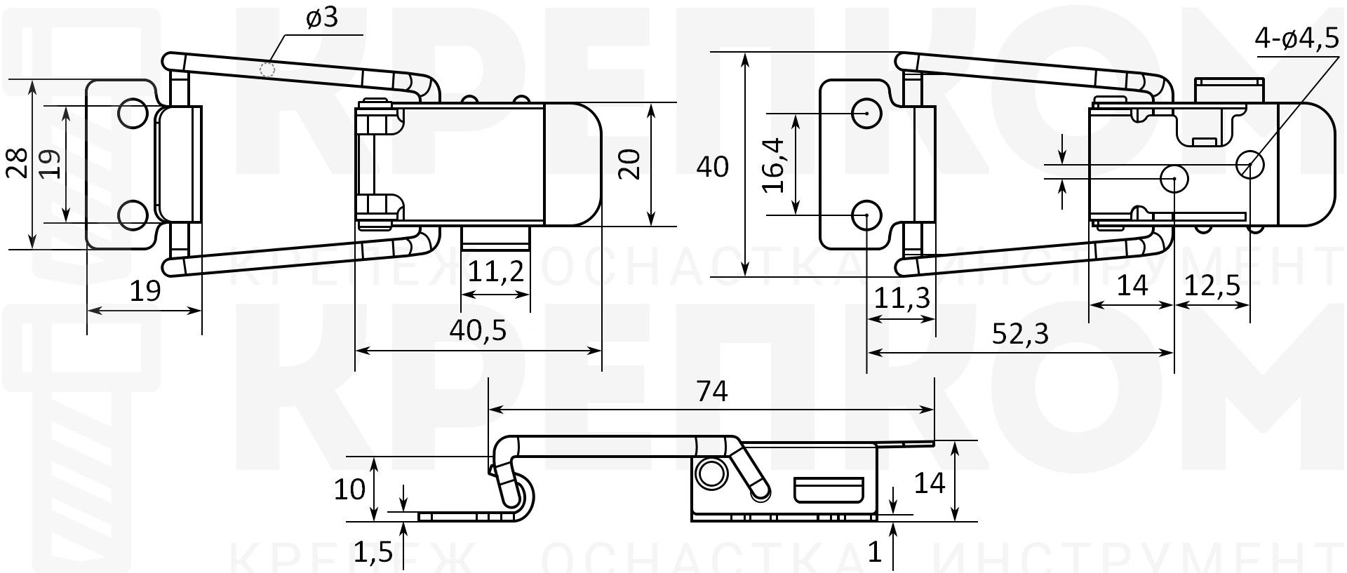 Защелка для ящиков, боксов L=52 B32C-4, нержавеющая сталь А2 - фото