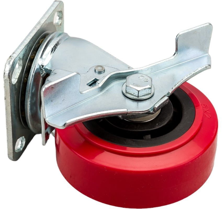 Колесо большегрузное поворотное полиуретановое с тормозом 125 мм SCpnb 55 - фото