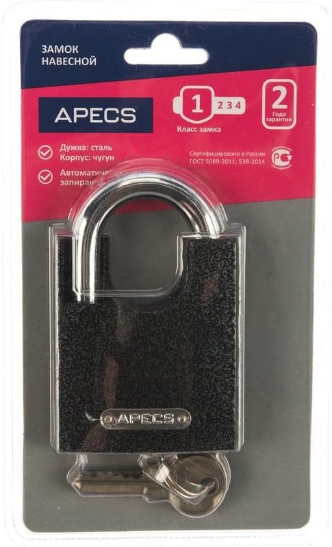 Замок навесной APECS PD-44-60-Blister, чугун - фото