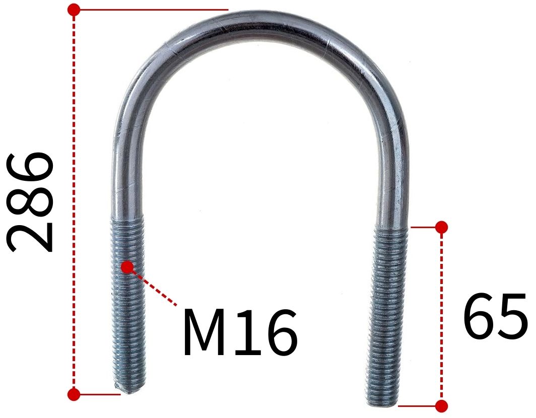 Скоба U-образная 8" под трубу 219 мм и резьбой М16, оцинкованная сталь W1 - фото
