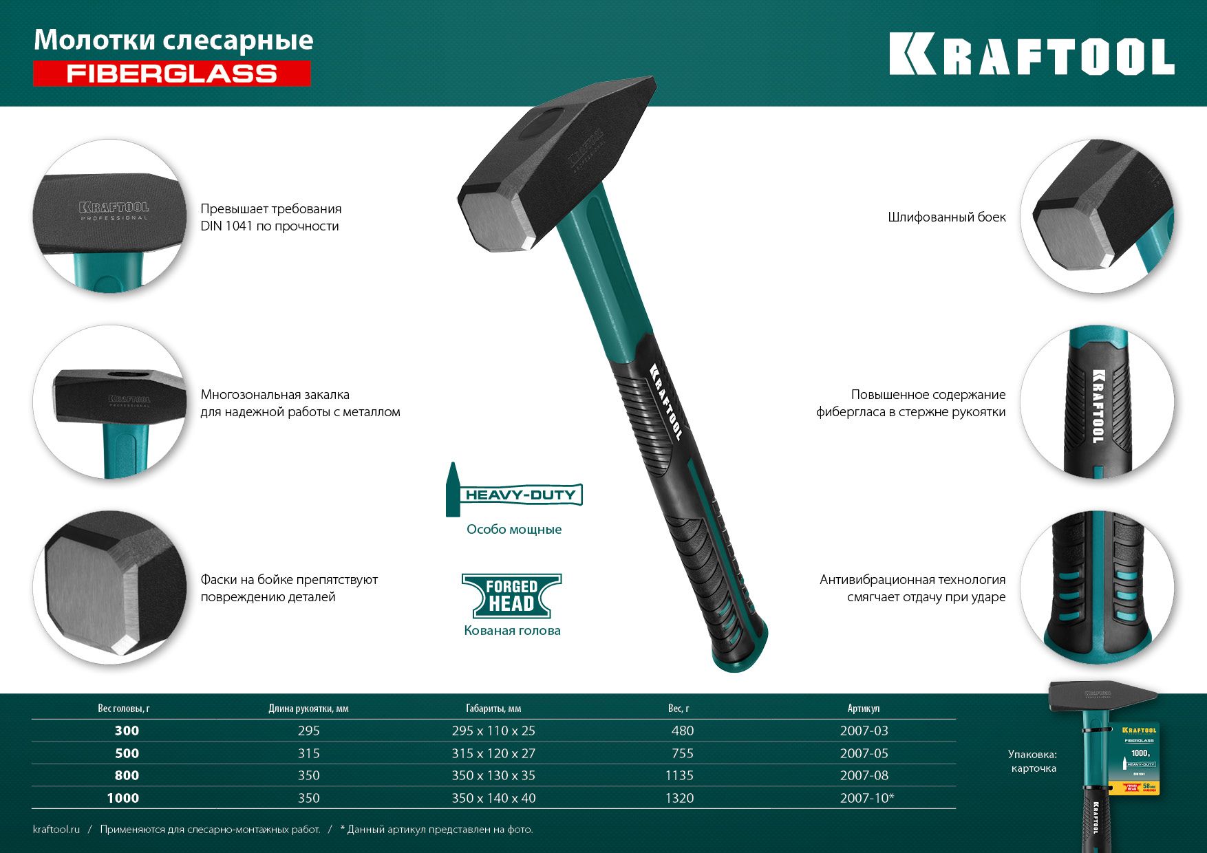 Молоток слесарный Fiberglass Kraftool - фото