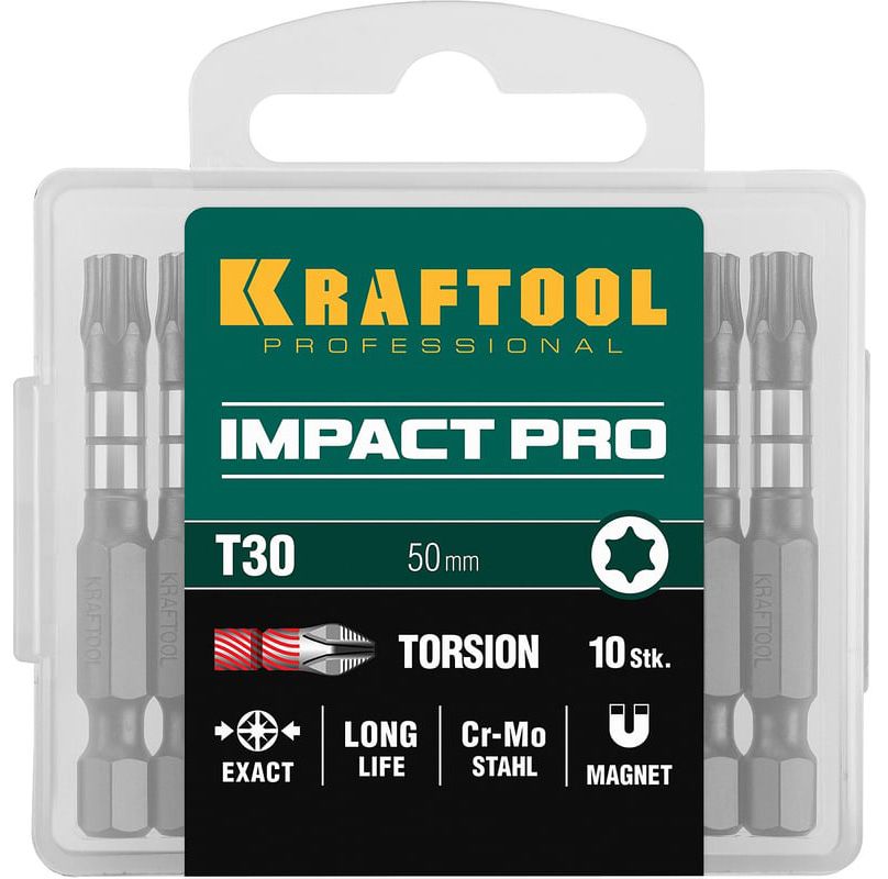 Набор ударных бит TX30 50 мм Impact Pro Kraftool 26195-30-50-S10, 10 шт - фото