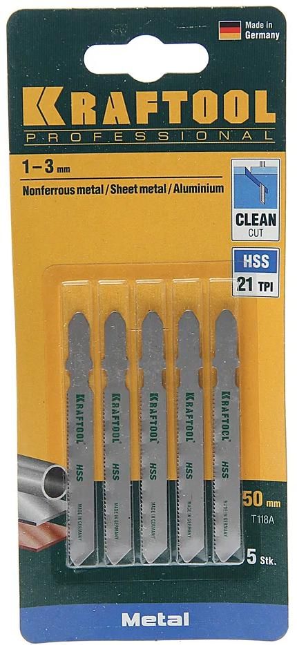 Полотно по металлу для лобзика 75/50 мм, прямой рез T118A Kraftool 159551-1.2-S5, HSS сталь, 5 шт - фото