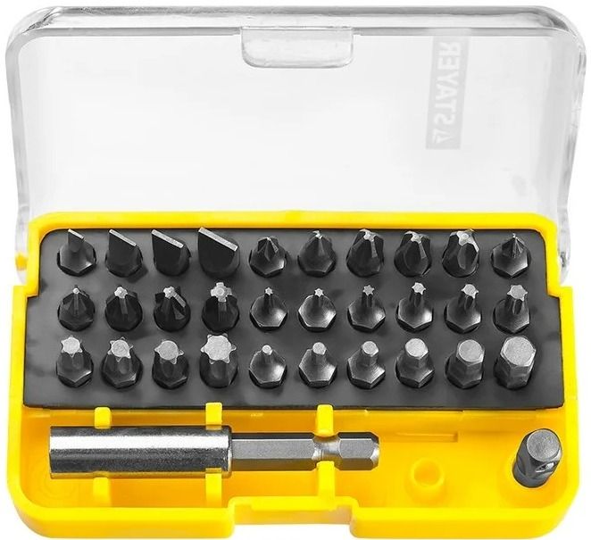 Набор бит 25 мм, C1/4" с магнитным адаптером E1/4" Stayer ProFix 26135-H32, сталь Cr-Mo, 32 предмета в боксе - фото